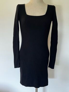 GAP Black Ribbed Long-Sleeve Square Neck sweater Dress